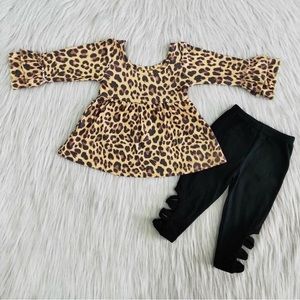 NEW !! Toddler Girl Boutique Set Cheetah with Crisscross Leggings in Black
